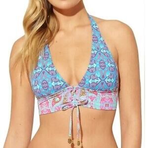 Bleu Rod Beattie Women's Bikini Top Blue Boho Triangle Swim Top Paisley 8 NWT